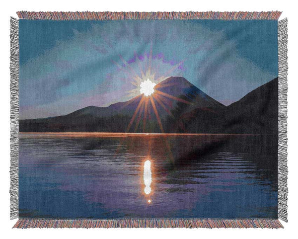 Sunset over the mountain dusk Woven Blanket