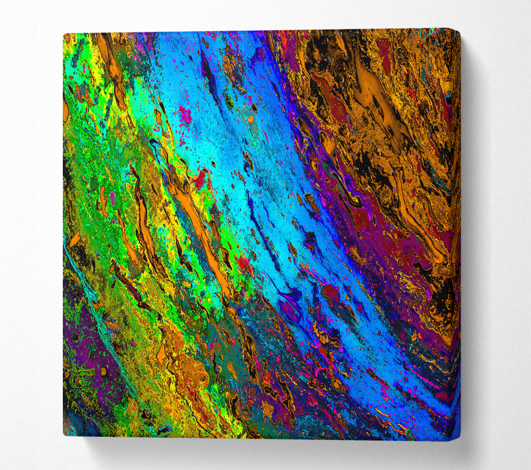 A Square Canvas Print Showing Neon Colours of distortion Square Wall Art