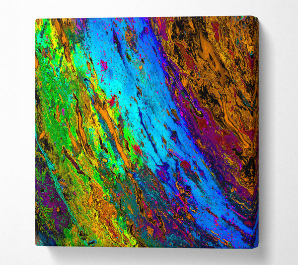 A Square Canvas Print Showing Neon Colours of distortion Square Wall Art