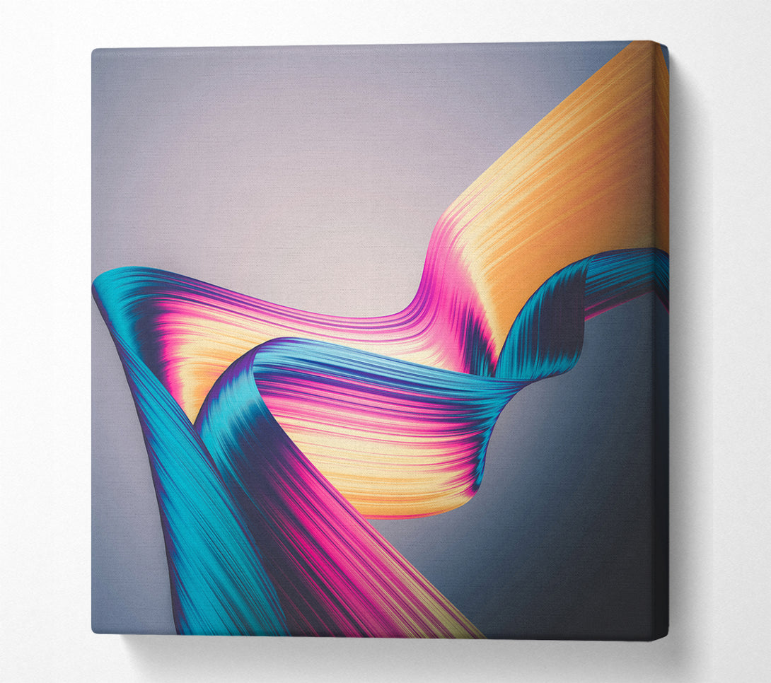 A Square Canvas Print Showing Coloured Ribbon flow Square Wall Art