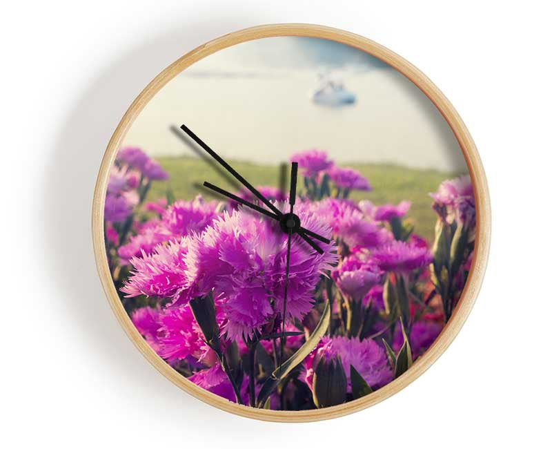 Pink flowers in the countryside Clock - Wallart-Direct UK