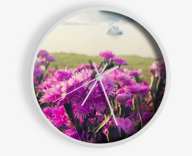 Pink flowers in the countryside Clock - Wallart-Direct UK