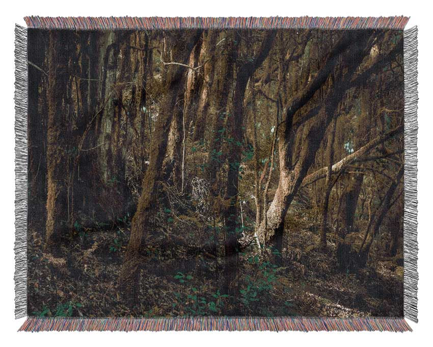 Dense Green Mossy Forest Woven Blanket