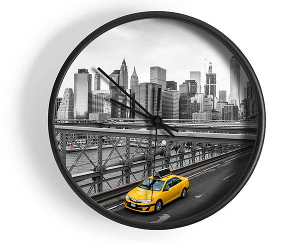 New York on the bridge yellow cab Clock - Wallart-Direct UK