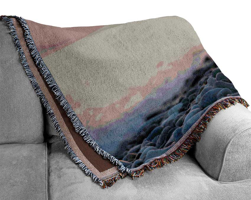 Zen Stones at sunset on the beach Woven Blanket