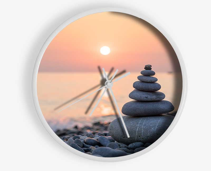 Zen Stones at sunset on the beach Clock - Wallart-Direct UK