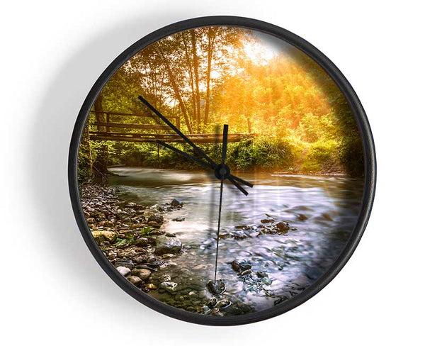 Handmade bridge in the woodlands Clock - Wallart-Direct UK