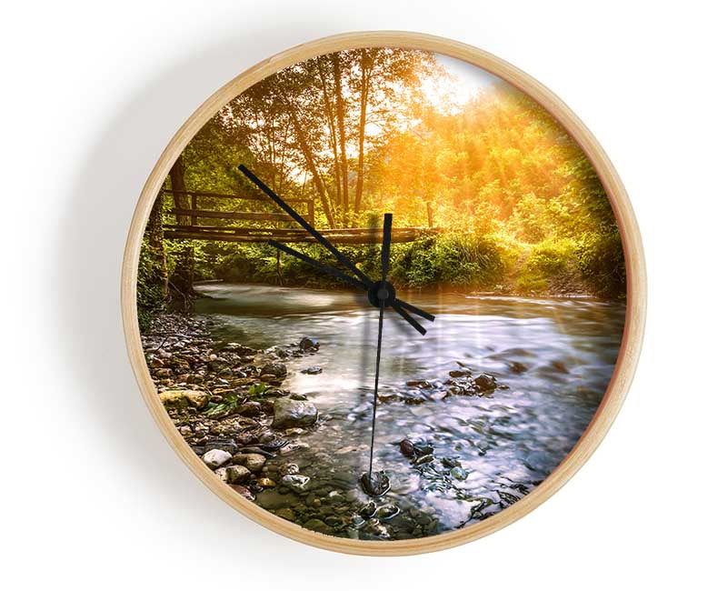 Handmade bridge in the woodlands Clock - Wallart-Direct UK