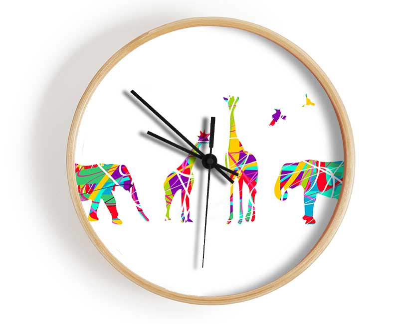 Safari animals lined up Clock - Wallart-Direct UK