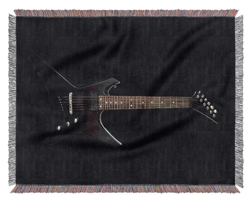 Rock and roll black guitar Woven Blanket