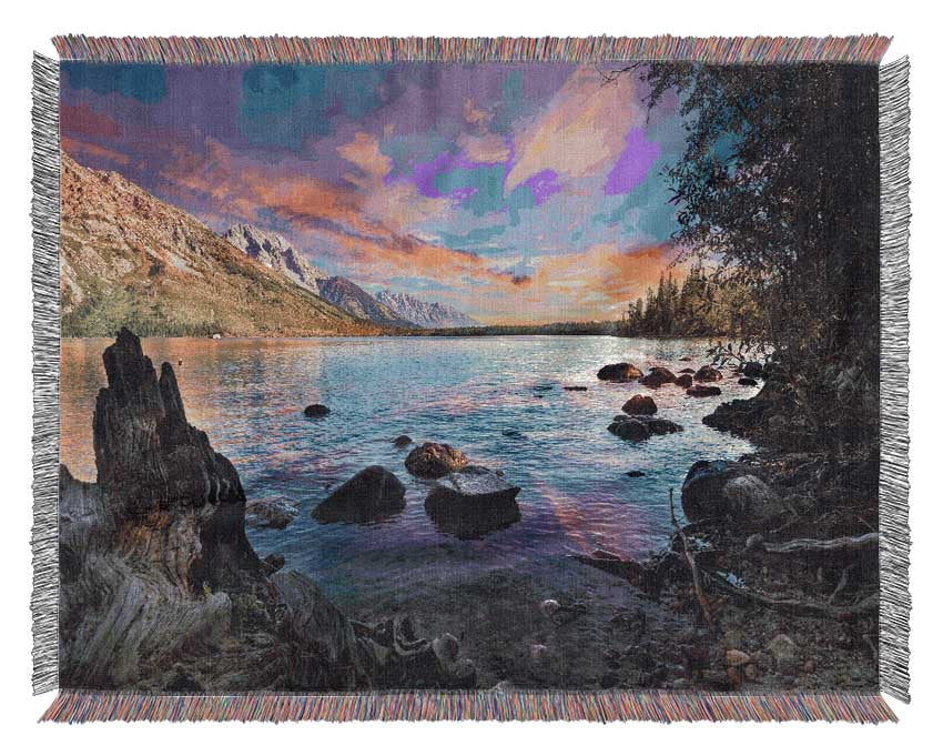 Purple sunset ocean view ripples Woven Blanket