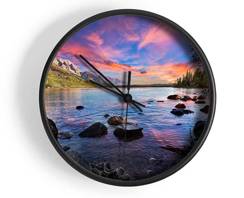 Purple sunset ocean view ripples Clock - Wallart-Direct UK