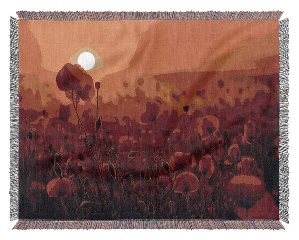 Poppies in the sunset reds Woven Blanket