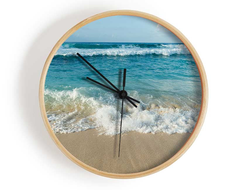 Crashing waves on the sandy beach Clock - Wallart-Direct UK