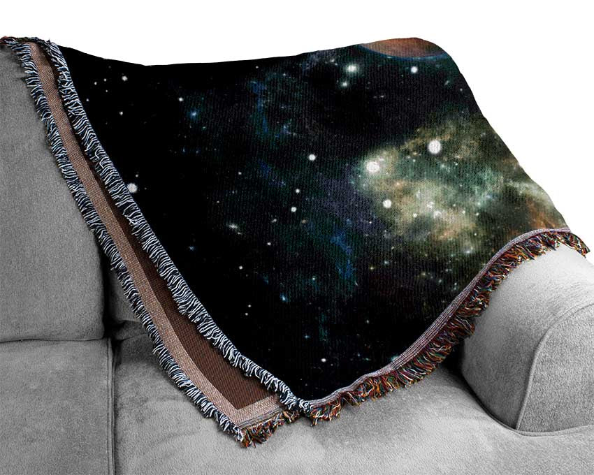 Planets in the dark skies Woven Blanket