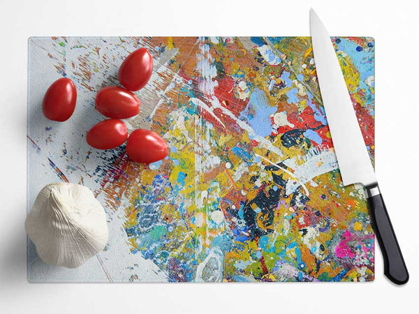 White wash of paint and colours Glass Chopping Board