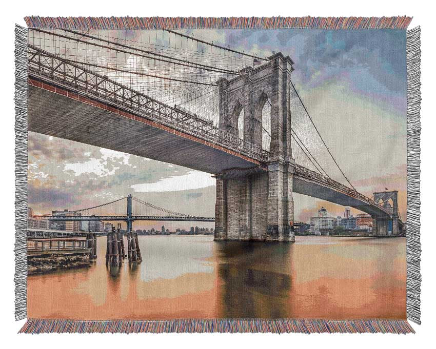 New york bridge orange river Woven Blanket