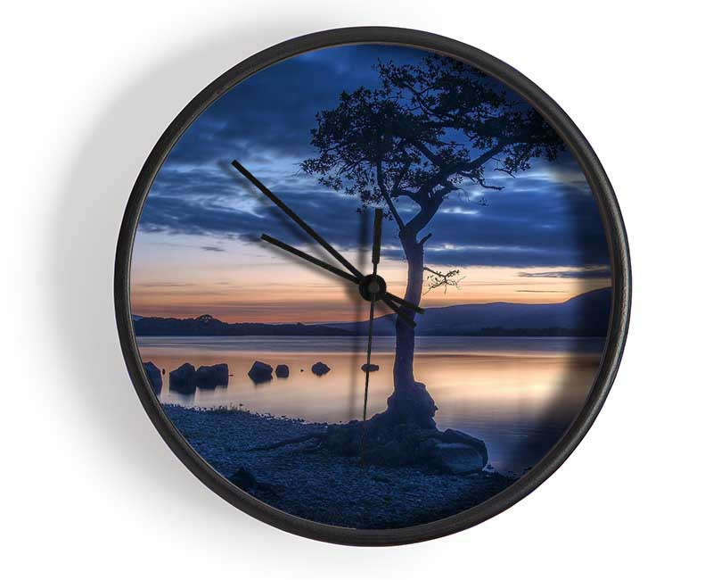 Night time blues by the river Clock - Wallart-Direct UK