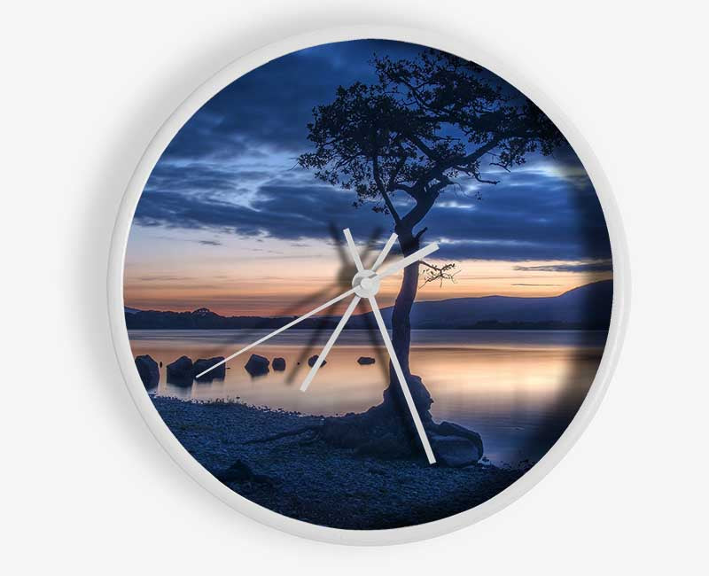 Night time blues by the river Clock - Wallart-Direct UK