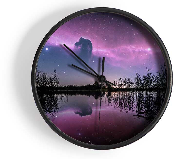 Horse head nebula over a purple lake Clock - Wallart-Direct UK