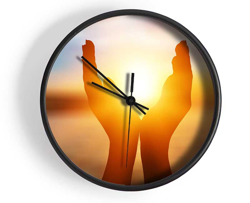 Sunset between hands Clock - Wallart-Direct UK