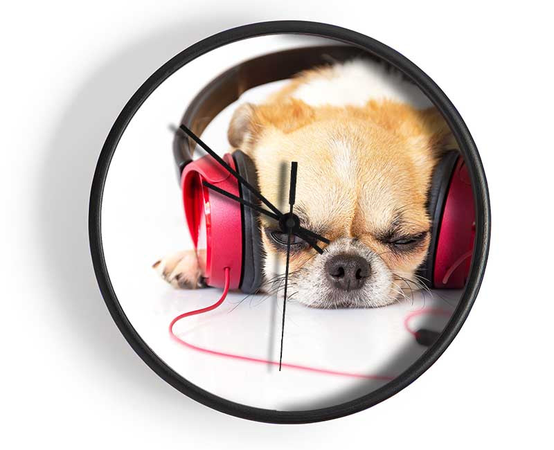 Dog listening to music relaxing Clock - Wallart-Direct UK