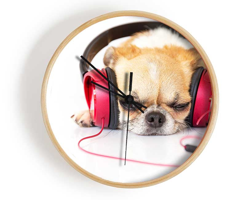 Dog listening to music relaxing Clock - Wallart-Direct UK