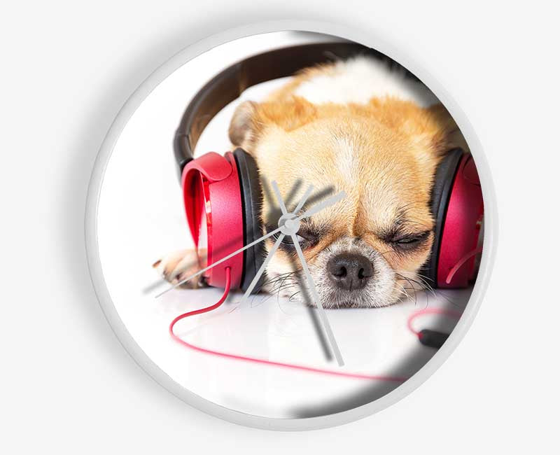 Dog listening to music relaxing Clock - Wallart-Direct UK