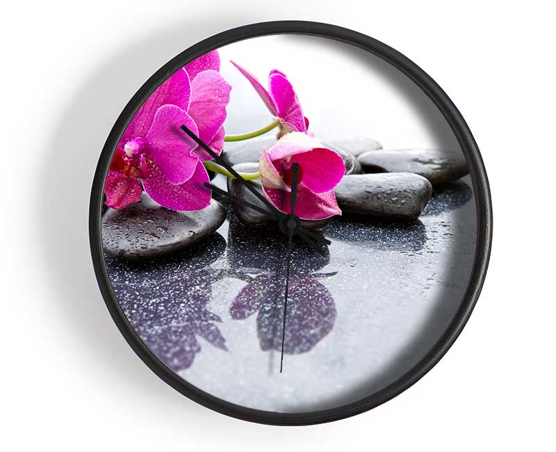 Pink orchid on the rocks Clock - Wallart-Direct UK