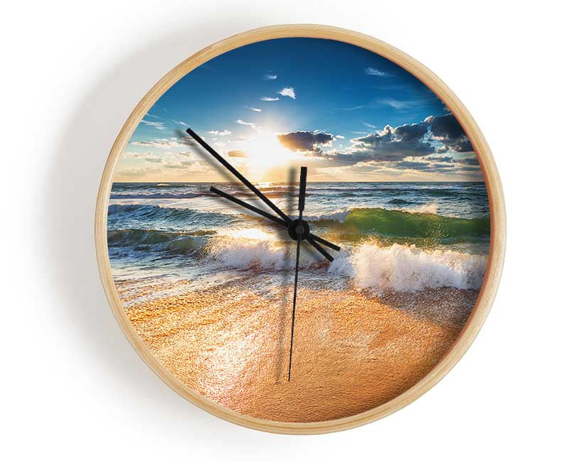 Crashing blue waves on the shore Clock - Wallart-Direct UK