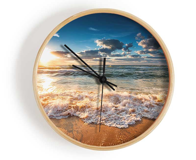 splashing waves on the beach Clock - Wallart-Direct UK