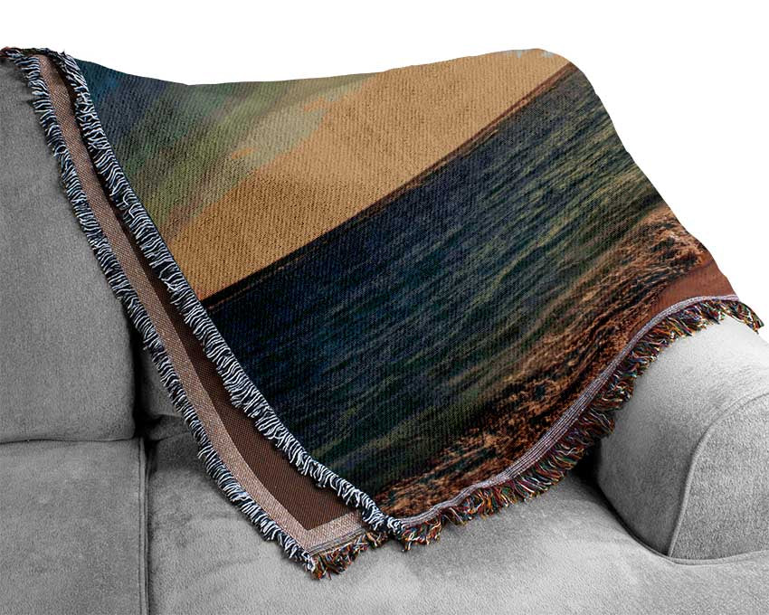 Palm tree paradise at dusk Woven Blanket