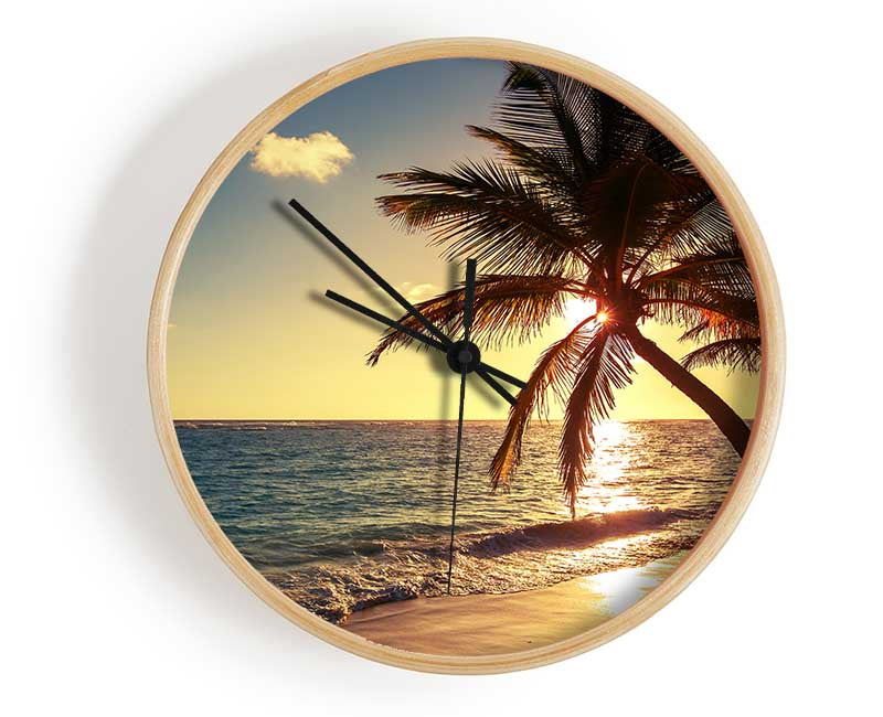 Palm tree paradise at dusk Clock - Wallart-Direct UK