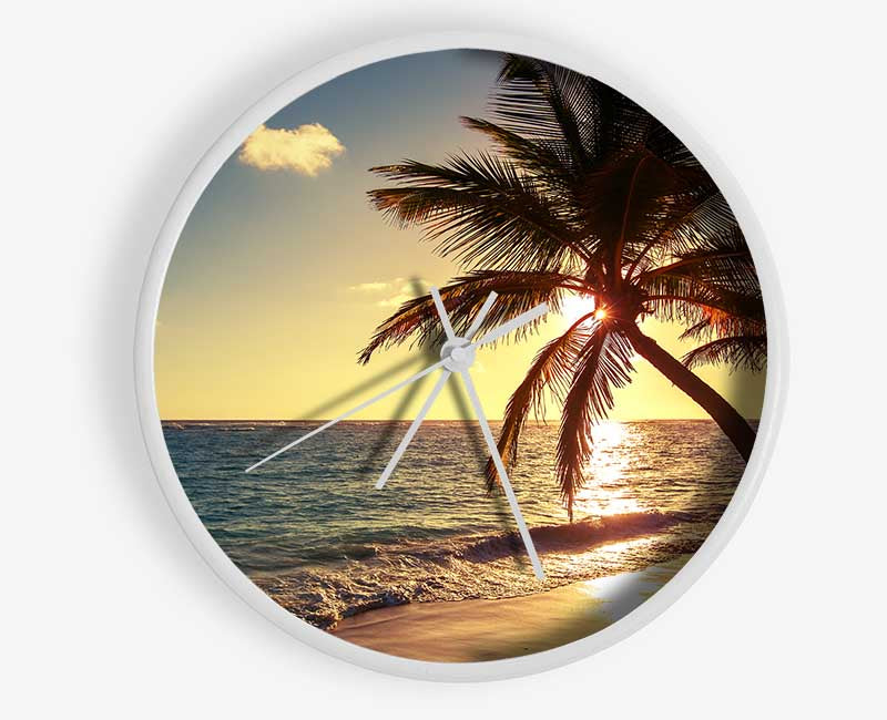 Palm tree paradise at dusk Clock - Wallart-Direct UK