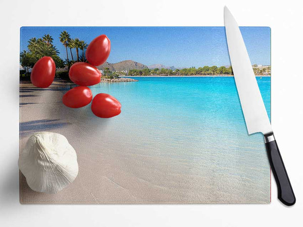 Sunset beach resort Glass Chopping Board