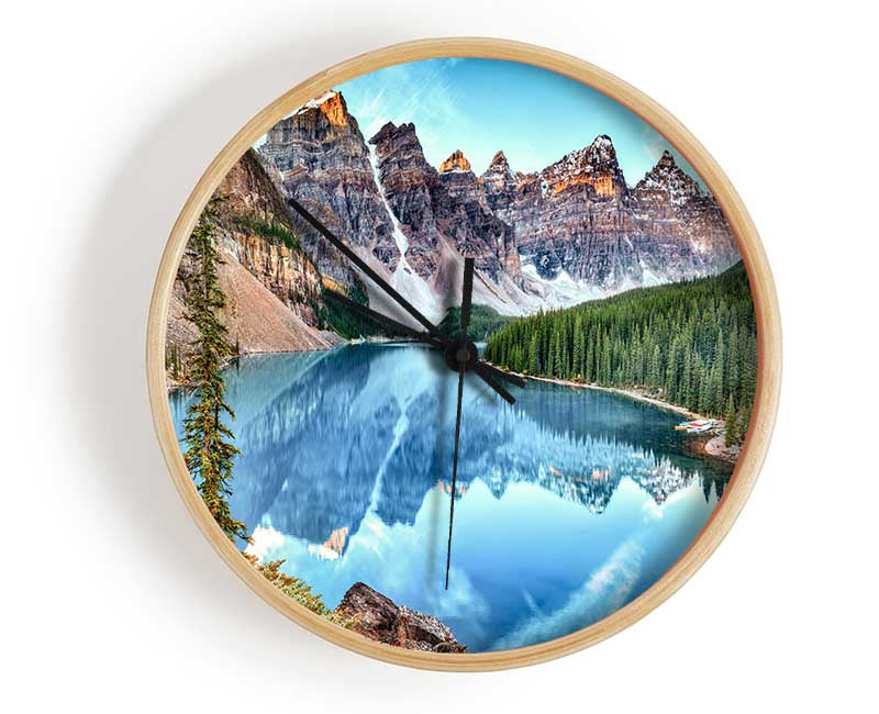 Canadian mountains with clear blue waters Clock - Wallart-Direct UK