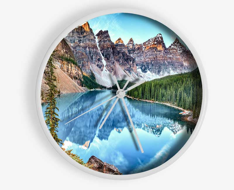 Canadian mountains with clear blue waters Clock - Wallart-Direct UK