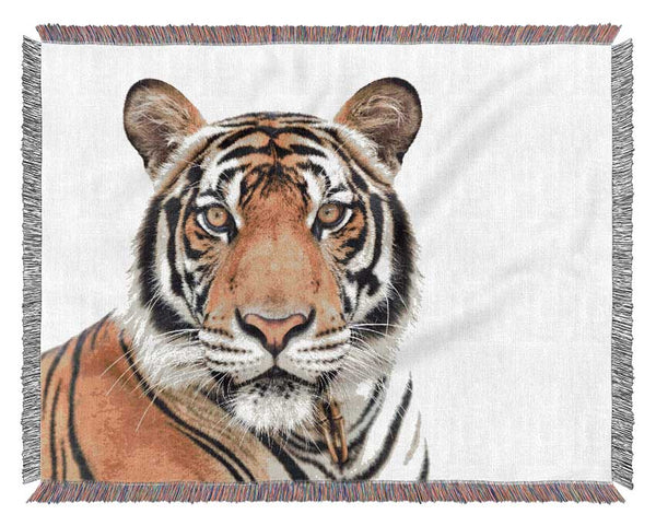 Tiger staring at the camera Woven Blanket