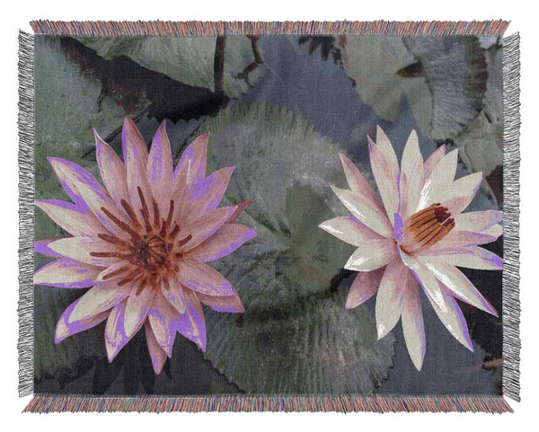 Pink flowers in the lake Woven Blanket