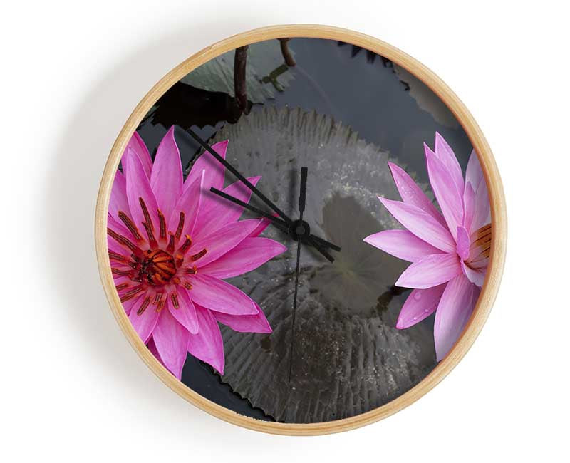 Pink flowers in the lake Clock - Wallart-Direct UK