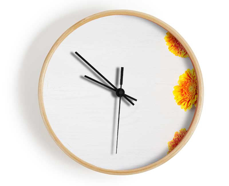 Orange Gerberas laid out Clock - Wallart-Direct UK