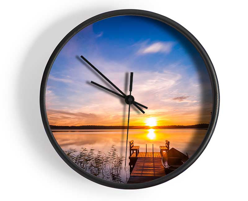 Rowing boat parked at the jeti Clock - Wallart-Direct UK