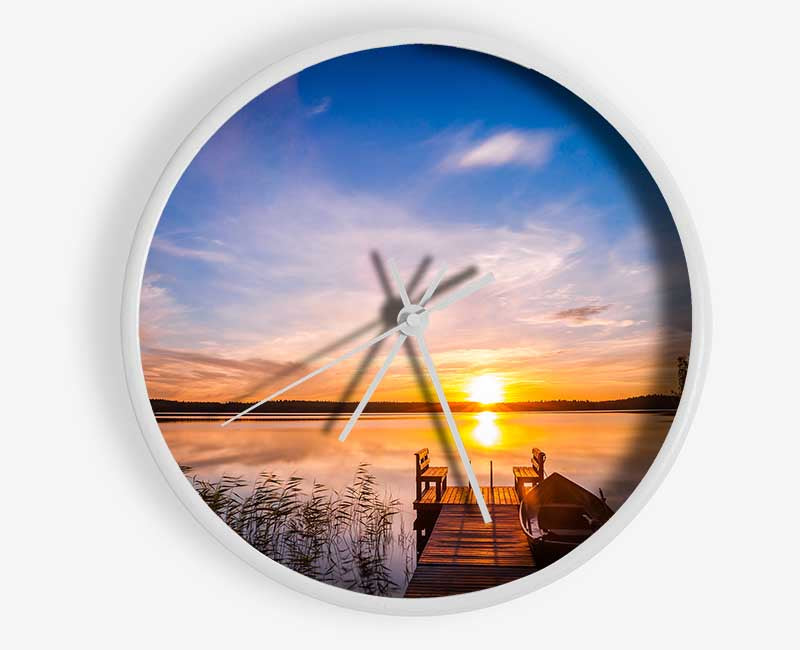 Rowing boat parked at the jeti Clock - Wallart-Direct UK