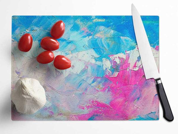 Pink and blue paint strokes Glass Chopping Board