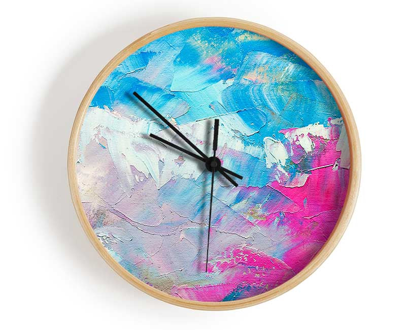 Pink and blue paint strokes Clock - Wallart-Direct UK