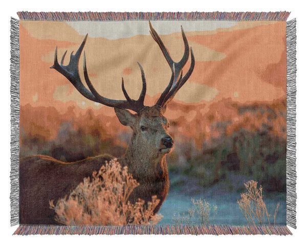 Crisp winters stag Woven Blanket