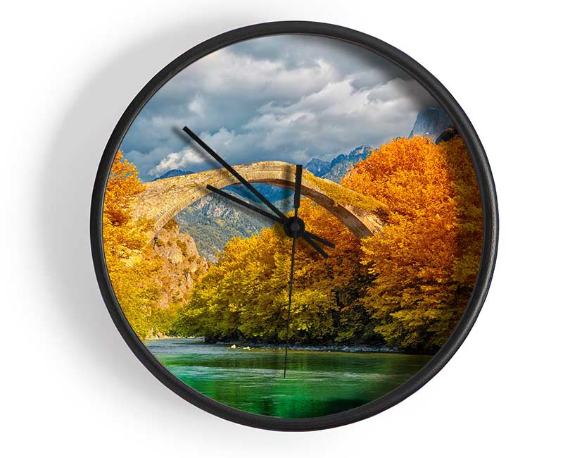 bridge over the autumn lake Clock - Wallart-Direct UK