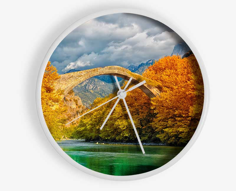 bridge over the autumn lake Clock - Wallart-Direct UK