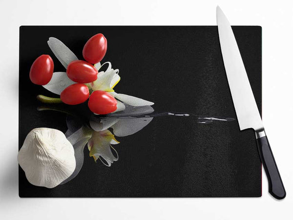 Orchid on black Glass Chopping Board