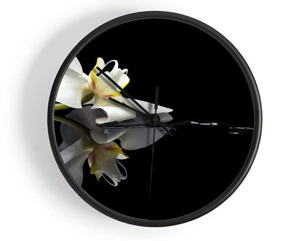 Orchid on black Clock - Wallart-Direct UK